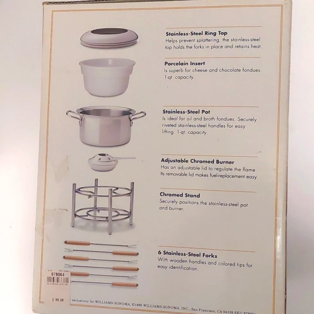 NIB vintage Williams Sonoma fondue set